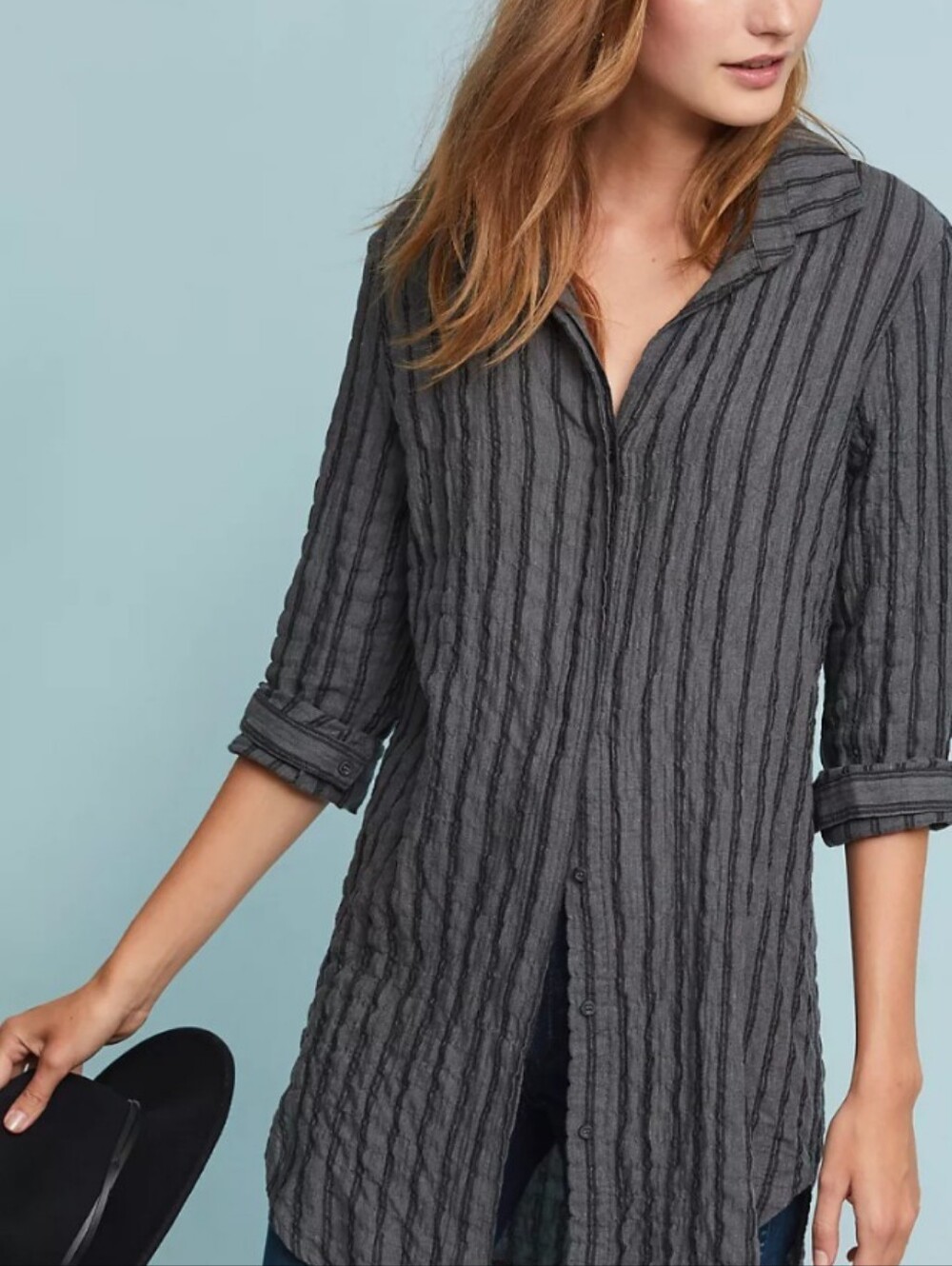 NWT Anthropologie Cloth & Stone Striped Shirt Dress Tunic Boho Gray Small